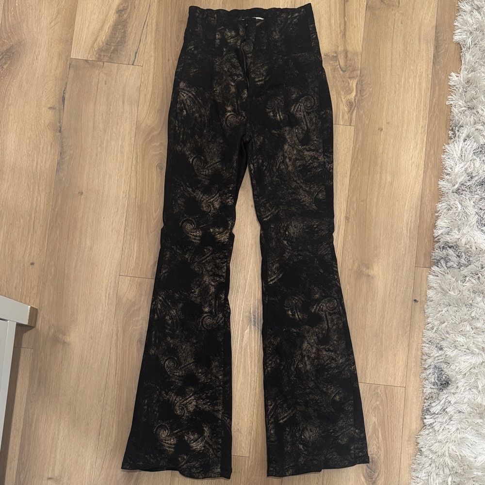 Free People Black and Brown Patterned Flare Pants